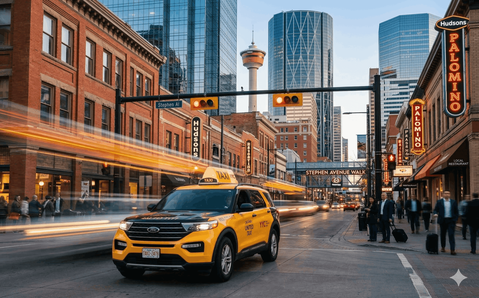 Locals Taxi local transport service on Stephen Avenue, Calgary downtown