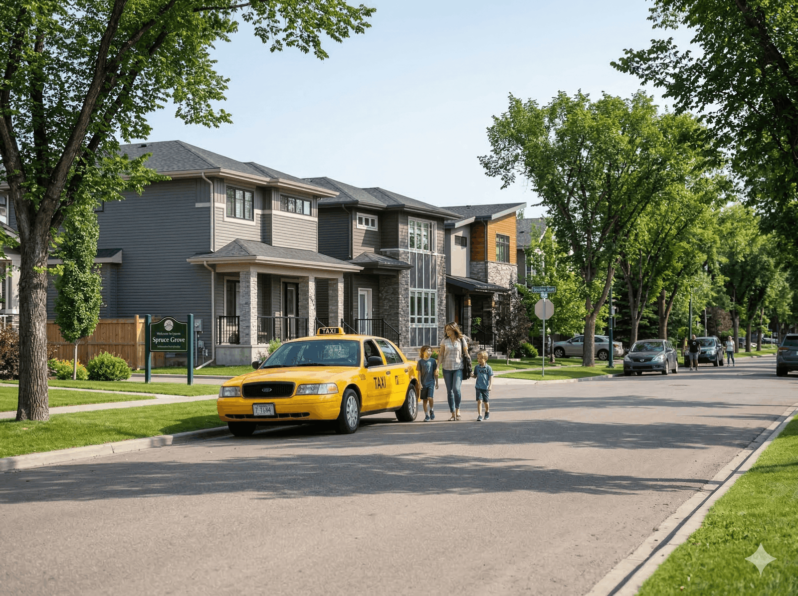 Residential area taxi pickup in Spruce Grove